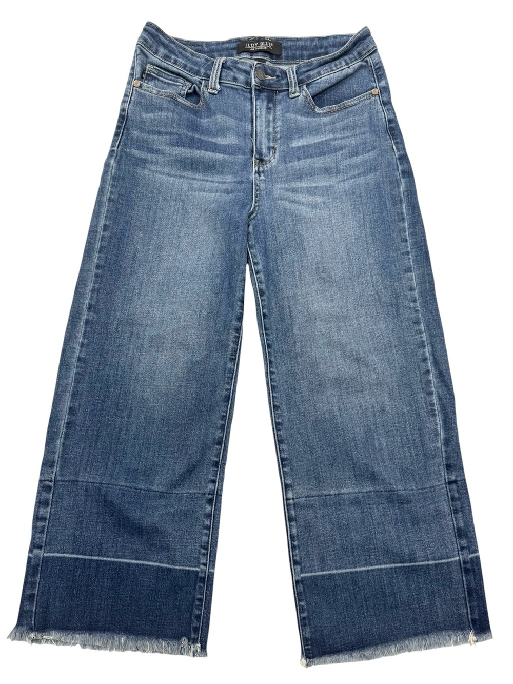 Judy Blue High Rise Wide Leg Crop Jeans Release Raw Hem Size 7/28